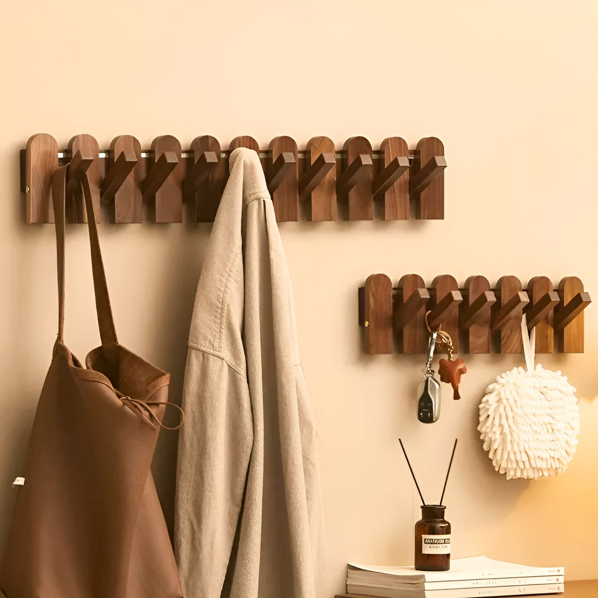 FoldaMerocie wardrobe rail made of wood – Stylish wall hook rail | Space-saving solution for any room