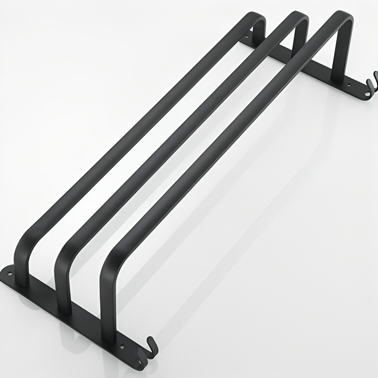 Wall-mounted bathroom shelf made of aluminum with 3 cross bars