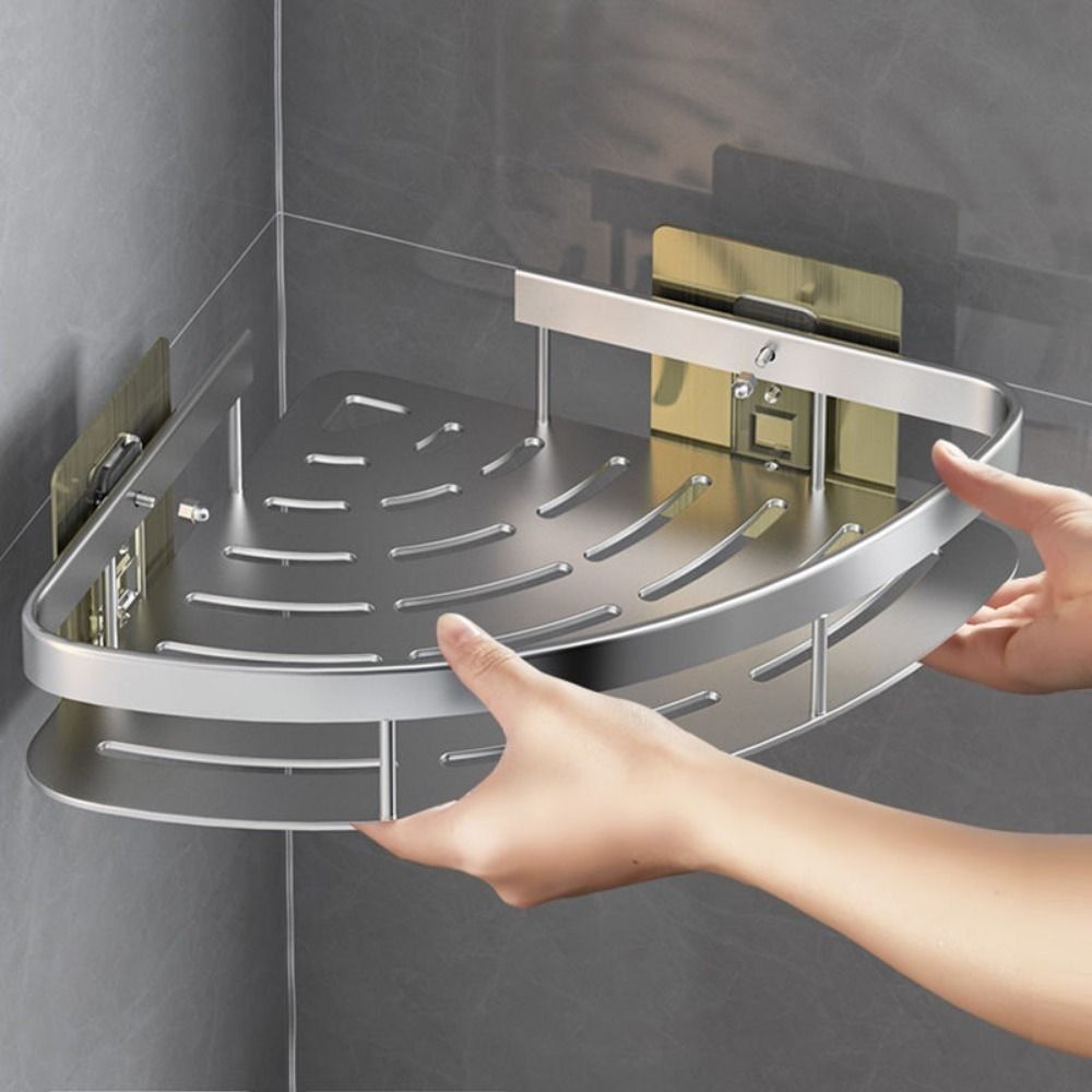 Corner Holder Aluminum Wall Shelf – Space-Saving Bathroom Organizer Without Drilling