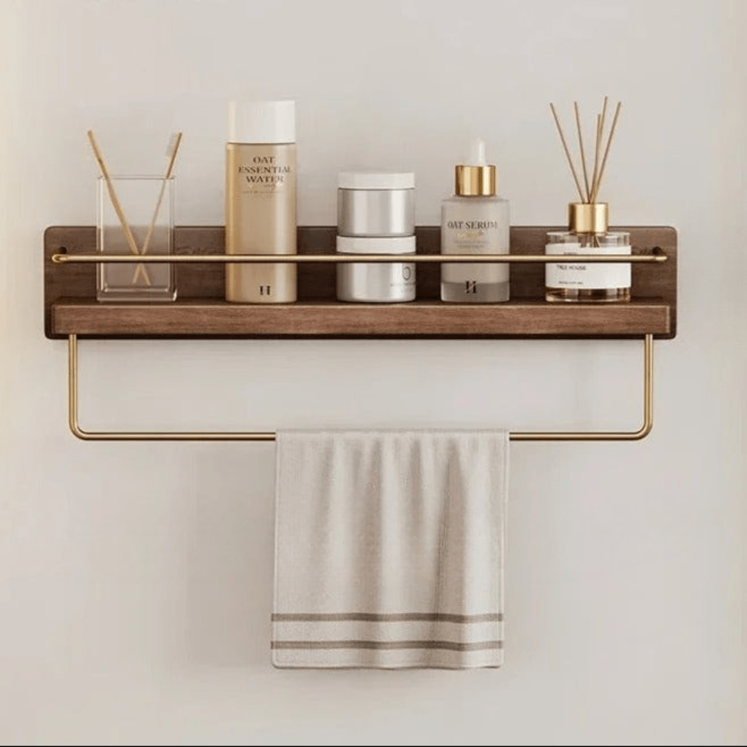 Wall coat rack made of bamboo with shelf & sturdy hooks