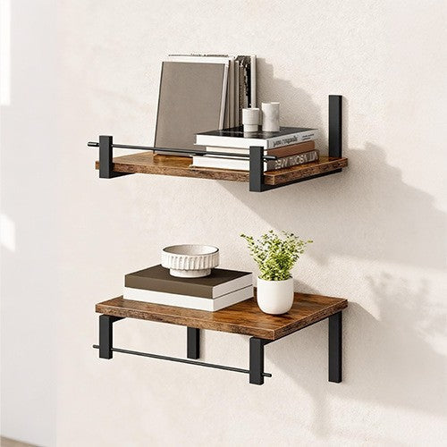 Wall shelf with industrial wood-metal design