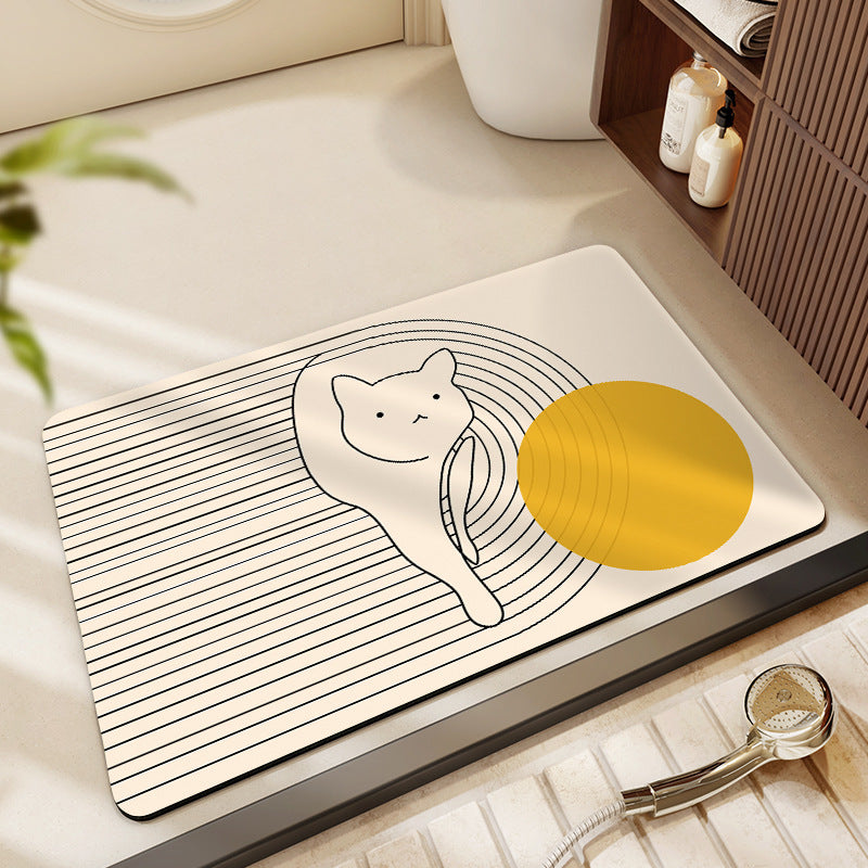 Artistic Cat-Themed Bath Mat