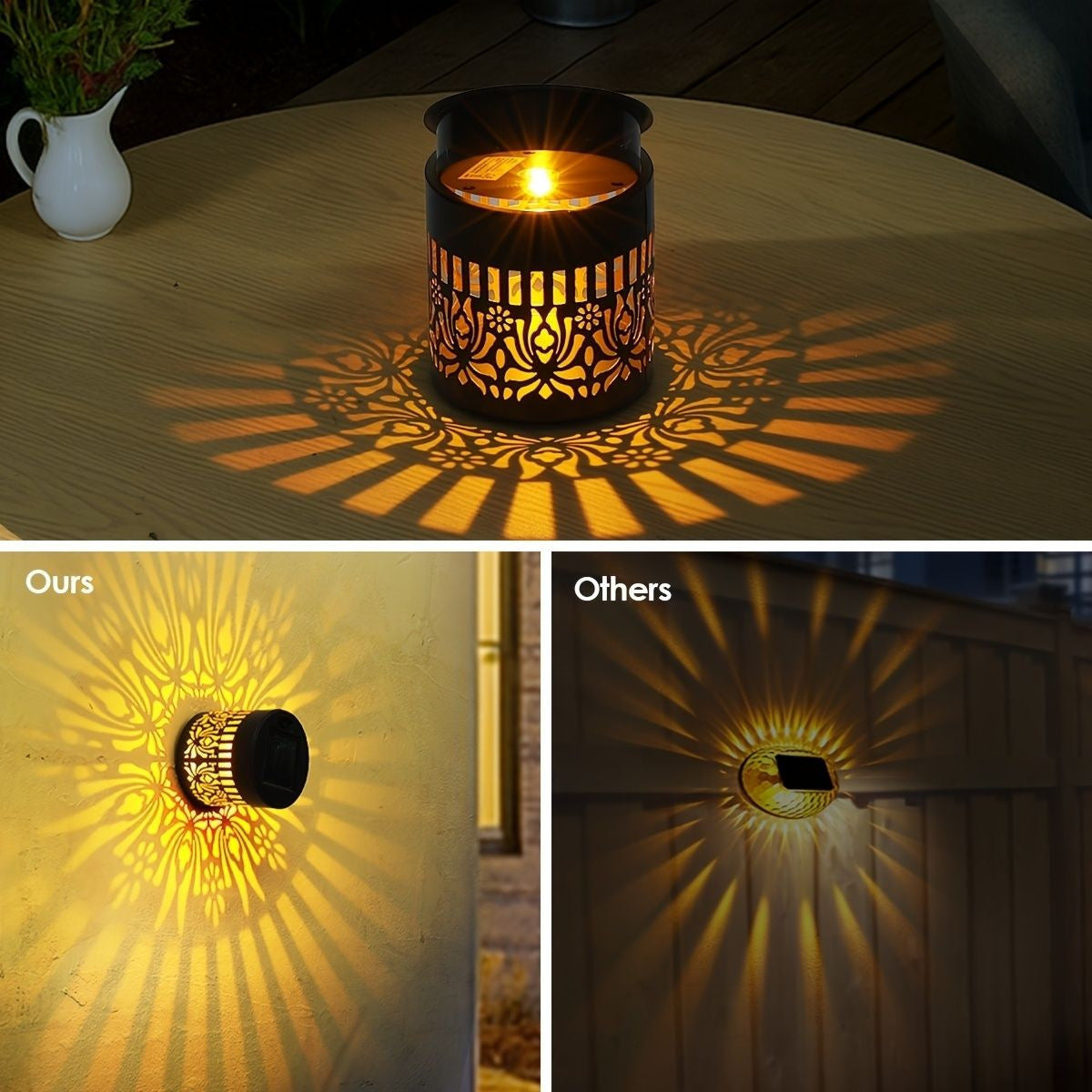 Decorative Solar-Powered Metal Lantern With Geometric Cutout And Warm LED Candle Effect