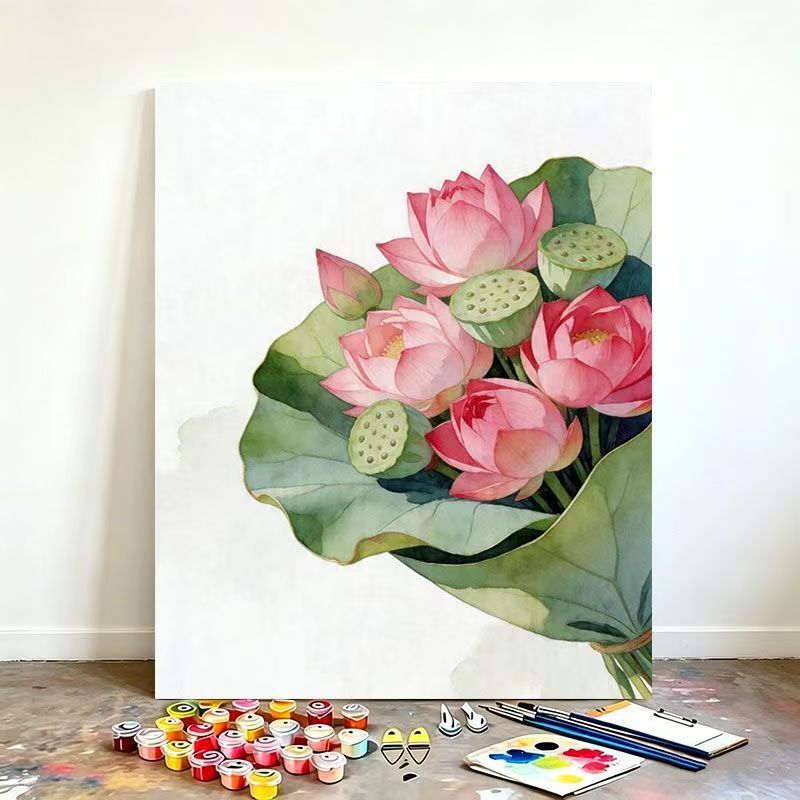 Watercolor Lotus Flower Canvas Art Kit Meroci
