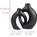 Modern Sculptural Hollow-Ring Ceramic Tabletop Vase Set With Minimalist Asymmetrical Silhouette
