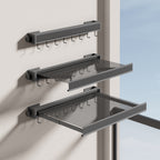 Wall-Mounted Foldable Clothes Drying Rack with Grid Shelf and Hook Rail