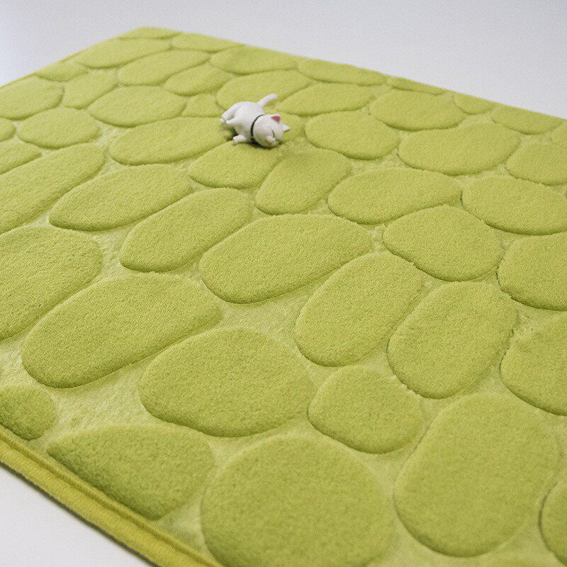 Pebble-Texture Memory Foam Bath Mat Set with U-Shaped Toilet Contour and Rectangular Non-Slip Rug
