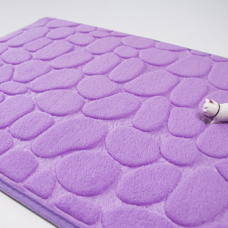 Pebble-Texture Memory Foam Bath Mat Set with U-Shaped Toilet Contour and Rectangular Non-Slip Rug