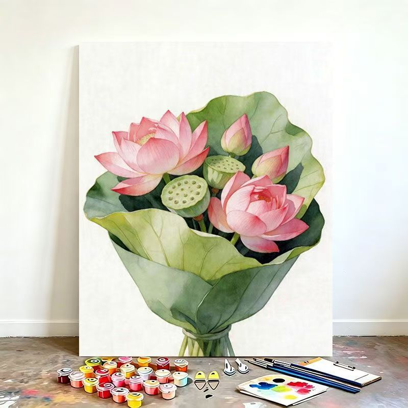 Watercolor Lotus Flower Canvas Art Kit Meroci