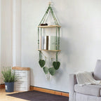 Macramé plant shelf with artistic leaf design