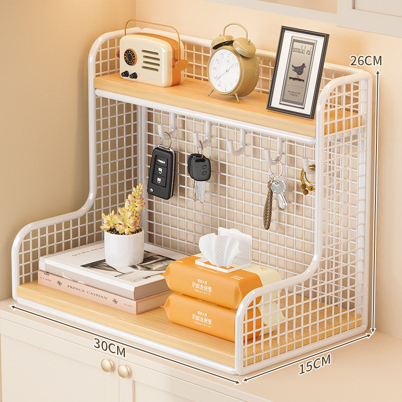 Wall-Mounted Double-Shelf Organizer with Hooks