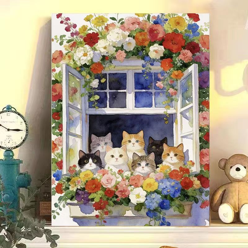 Floral Cat Illustration Canvas Art Meroci