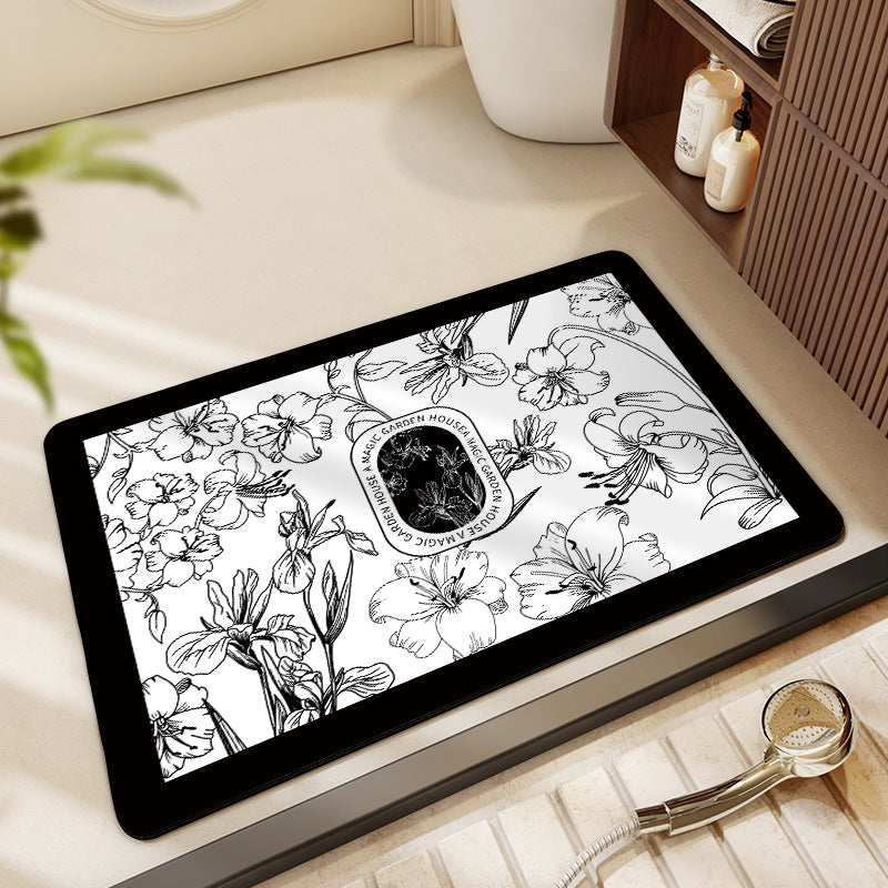 Floral Design Absorbent Bathroom Mat