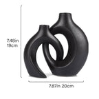 Modern Sculptural Hollow-Ring Ceramic Tabletop Vase Set With Minimalist Asymmetrical Silhouette