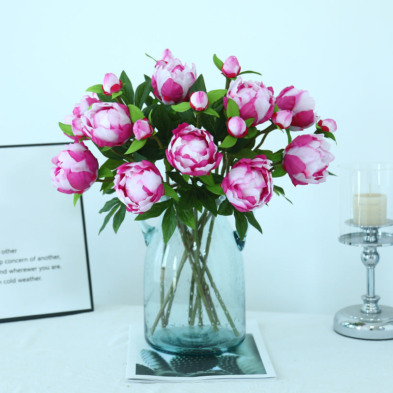 Realistic silk peony stem with buds and flexible long stem