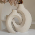 Modern Sculptural Hollow-Ring Ceramic Tabletop Vase Set With Minimalist Asymmetrical Silhouette