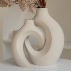 Modern Sculptural Hollow-Ring Ceramic Tabletop Vase Set With Minimalist Asymmetrical Silhouette