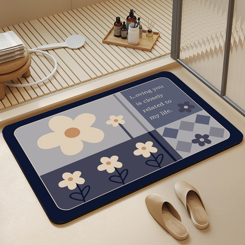 Floral Design Cotton Bath Mat