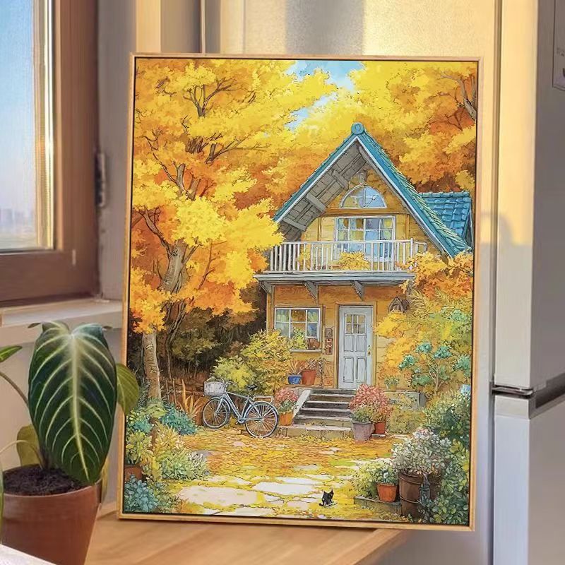 Autumn House Scene Canvas Wall Art Meroci
