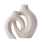 Modern Sculptural Hollow-Ring Ceramic Tabletop Vase Set With Minimalist Asymmetrical Silhouette