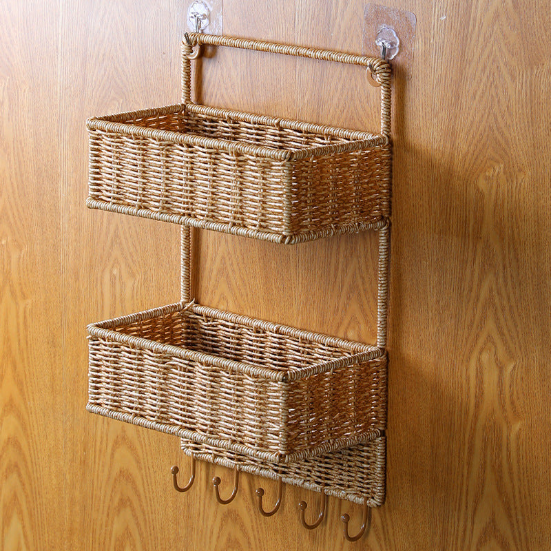 Unisex Wall-mounted Storage Basket with Double Shelf
