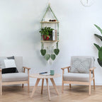 Macramé plant shelf with artistic leaf design