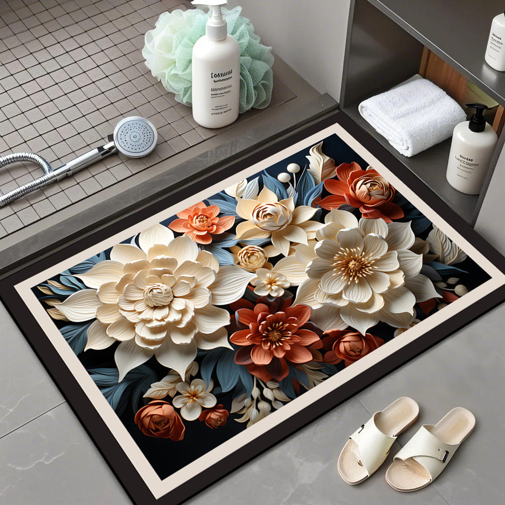 Floral Patterned Memory Foam Bath Mat