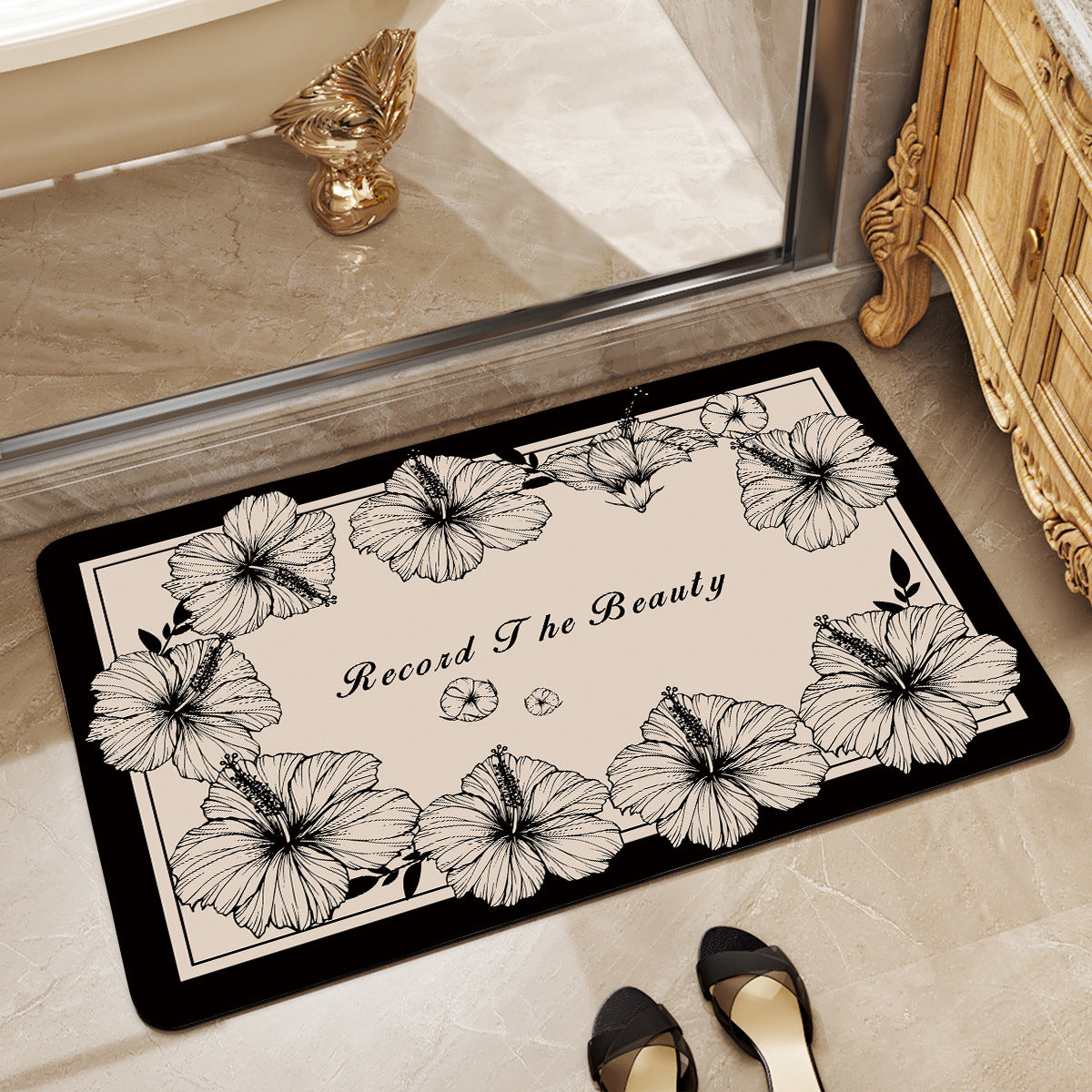 Floral Design Absorbent Bathroom Mat