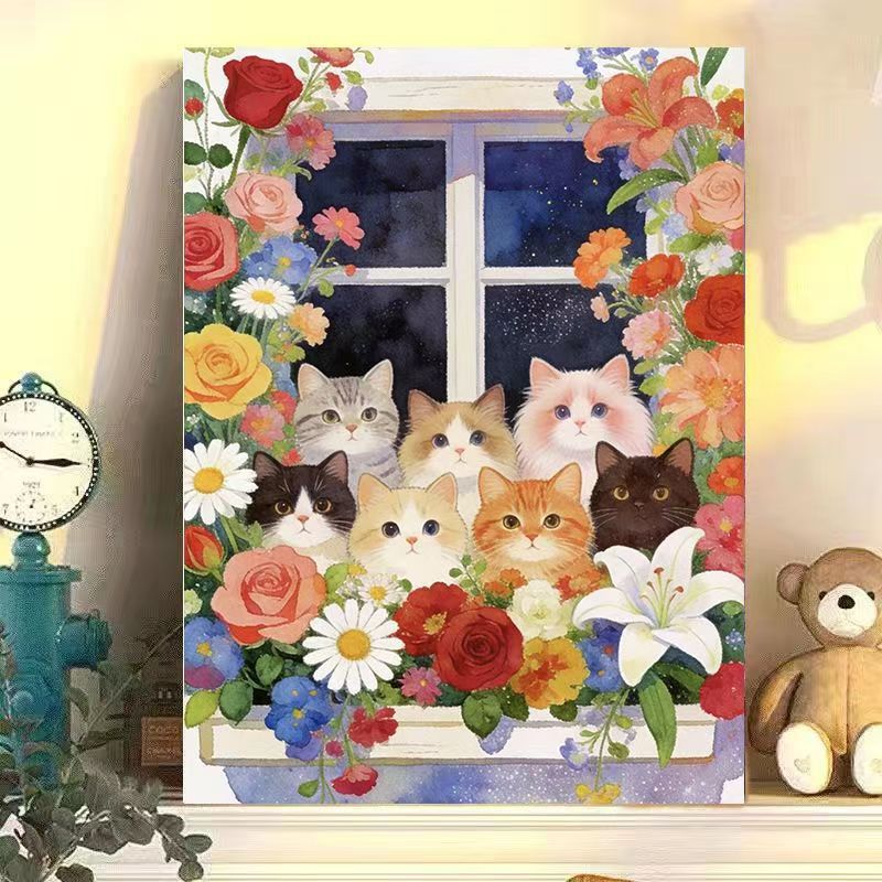Floral Cat Illustration Canvas Art Meroci