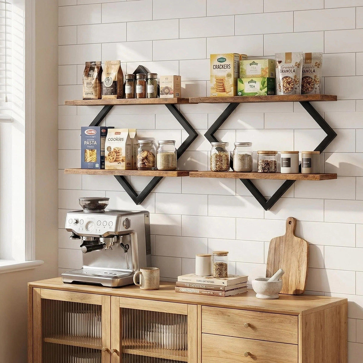 Wall shelf with modern zigzag design