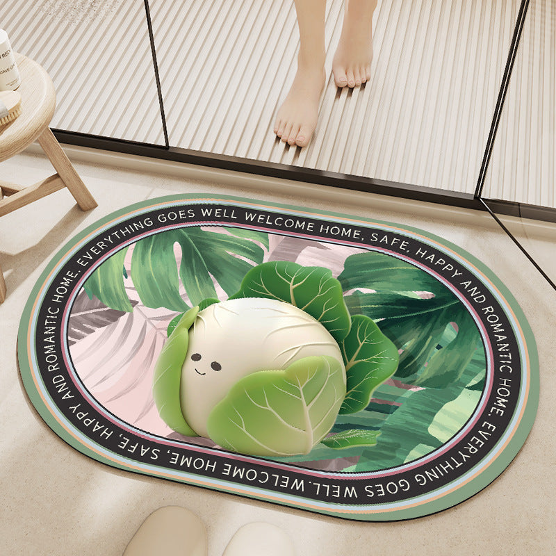 Whimsical Cabbage-Themed Welcome Mat