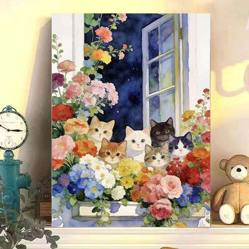 Floral Cat Illustration Canvas Art Meroci