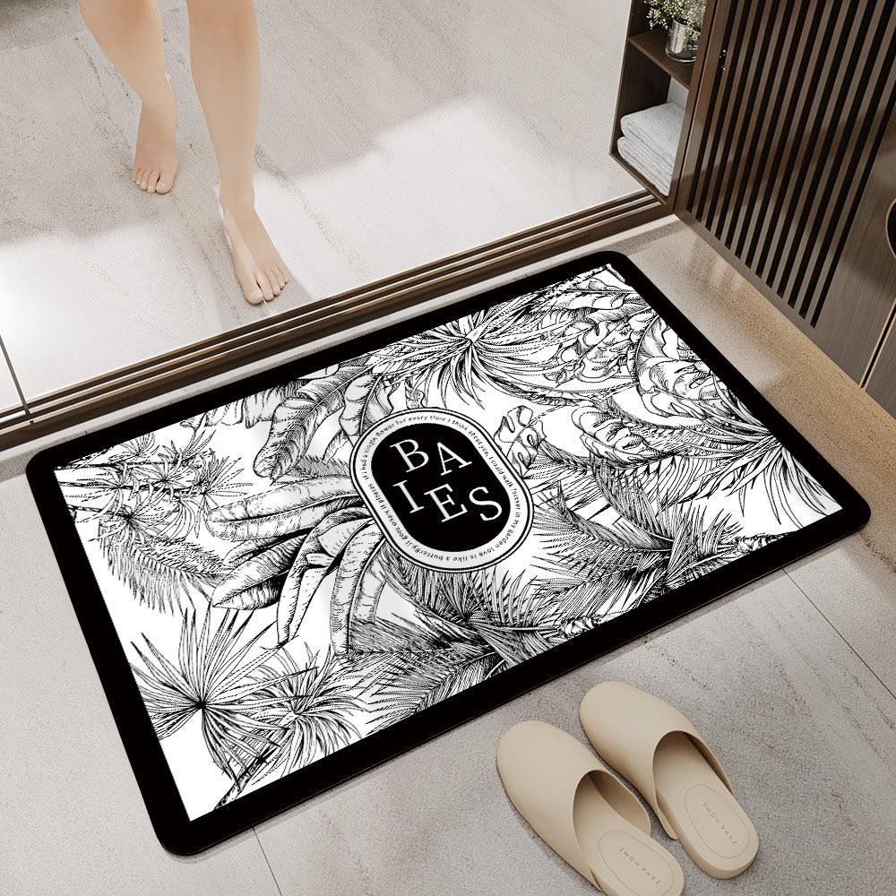 Floral Design Absorbent Bathroom Mat