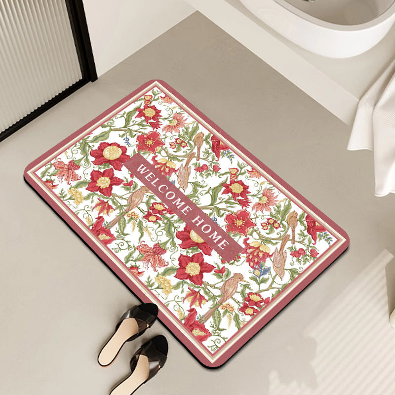 Vintage Floral Pattern Bath Mat