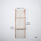 Macrame Hanging Wall Shelf Organizer With Tiered Wooden Ledges And Decorative Fringe