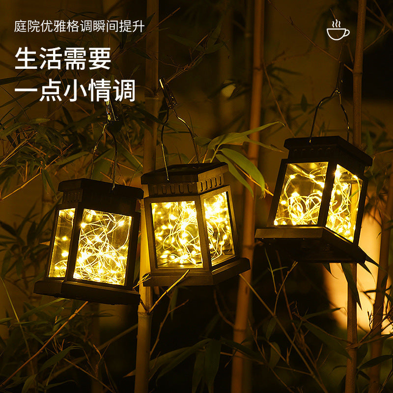 Solar Hanging Lantern With Realistic Flickering Flame LED Candle And Waterproof Outdoor Design