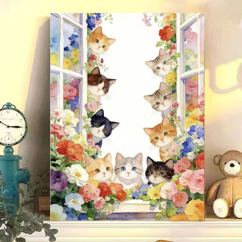 Floral Cat Illustration Canvas Art Meroci