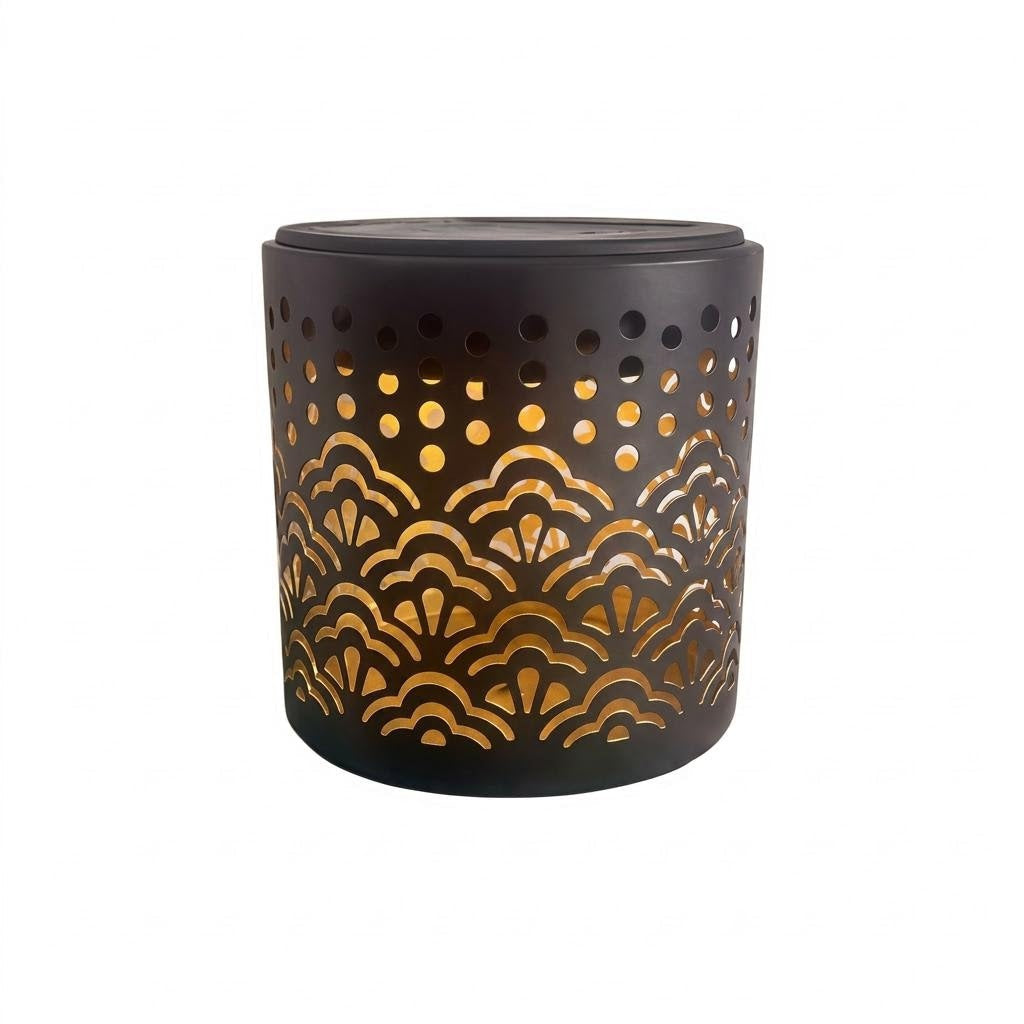 Decorative Solar-Powered Metal Lantern With Geometric Cutout And Warm LED Candle Effect