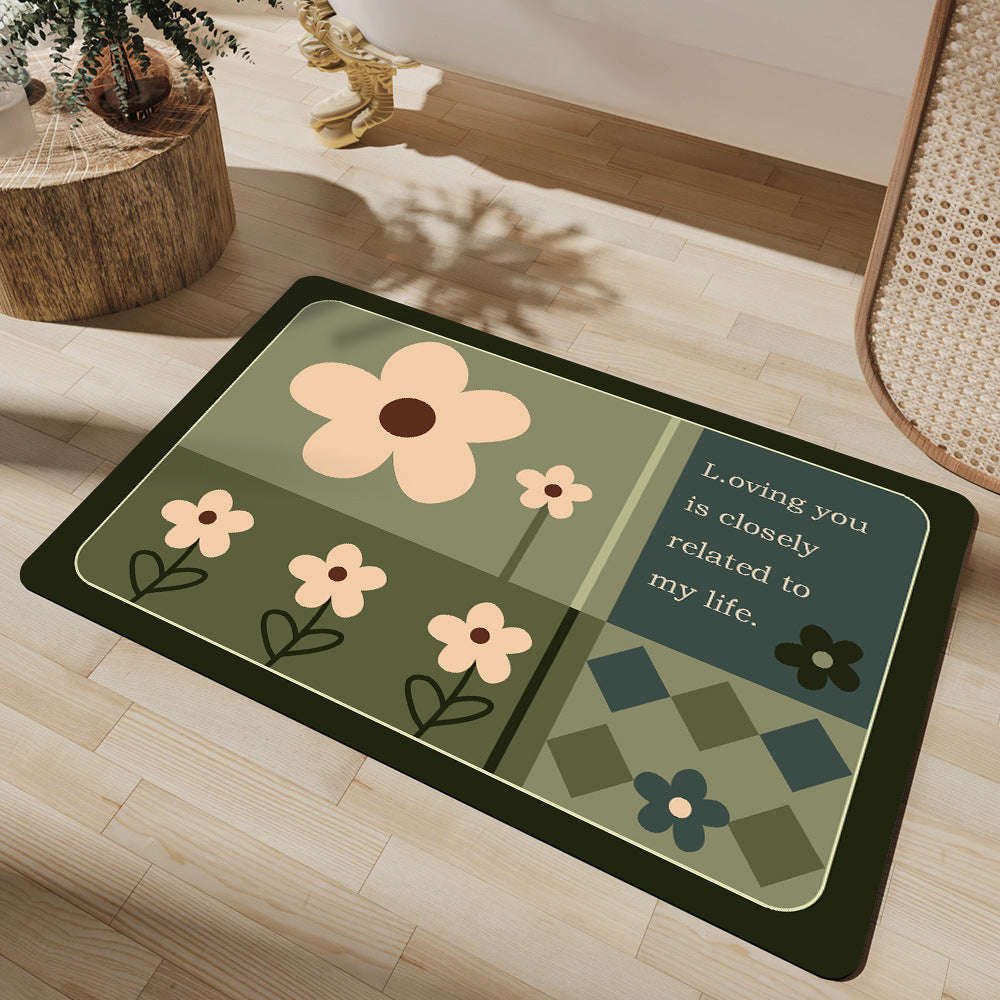 Floral Design Cotton Bath Mat
