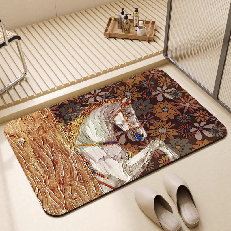 Artistic Horse-Themed Bath Mat