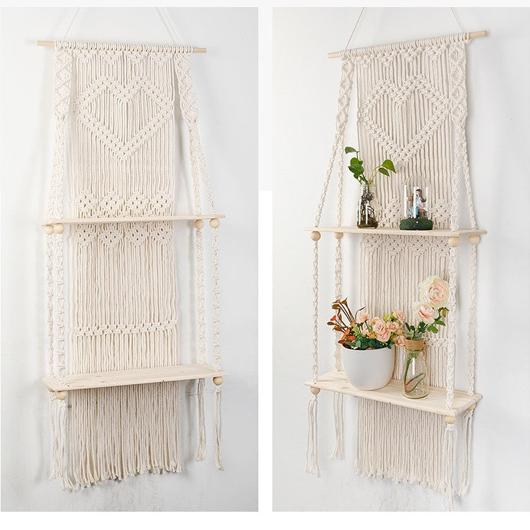 Macrame shelf with heart design