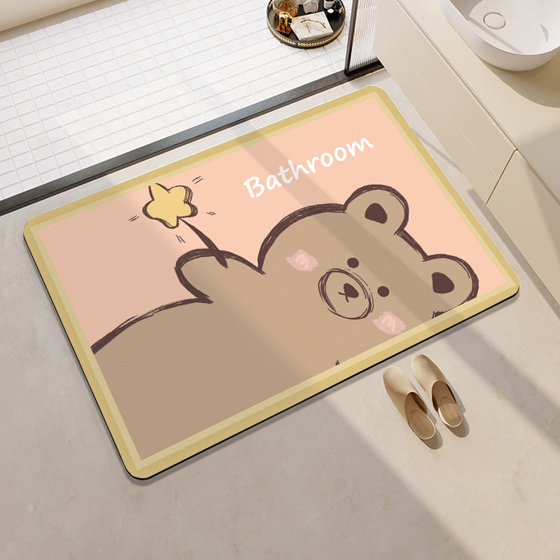 Cute Cartoon Bear-Themed Bath Mat