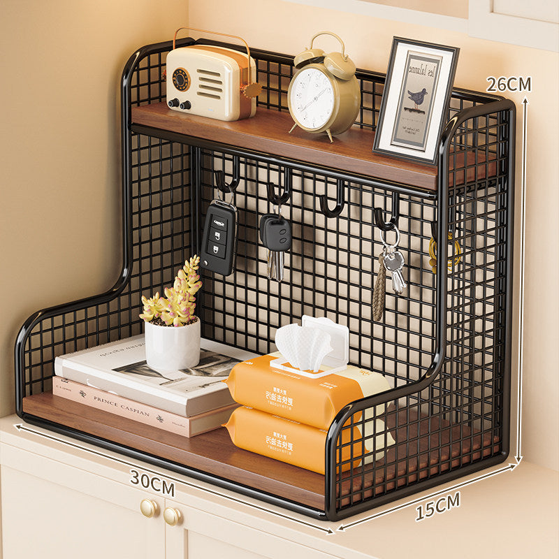Wall-Mounted Double-Shelf Organizer with Hooks