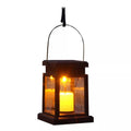 Outdoor Hanging LED Faux-Candle Glass-Pane Solar Lantern