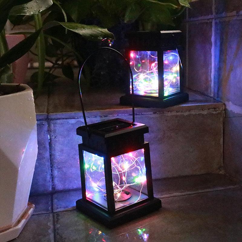 Rustic Hanging Solar Lantern With Flickering LED Candle And Waterproof Glass Panels