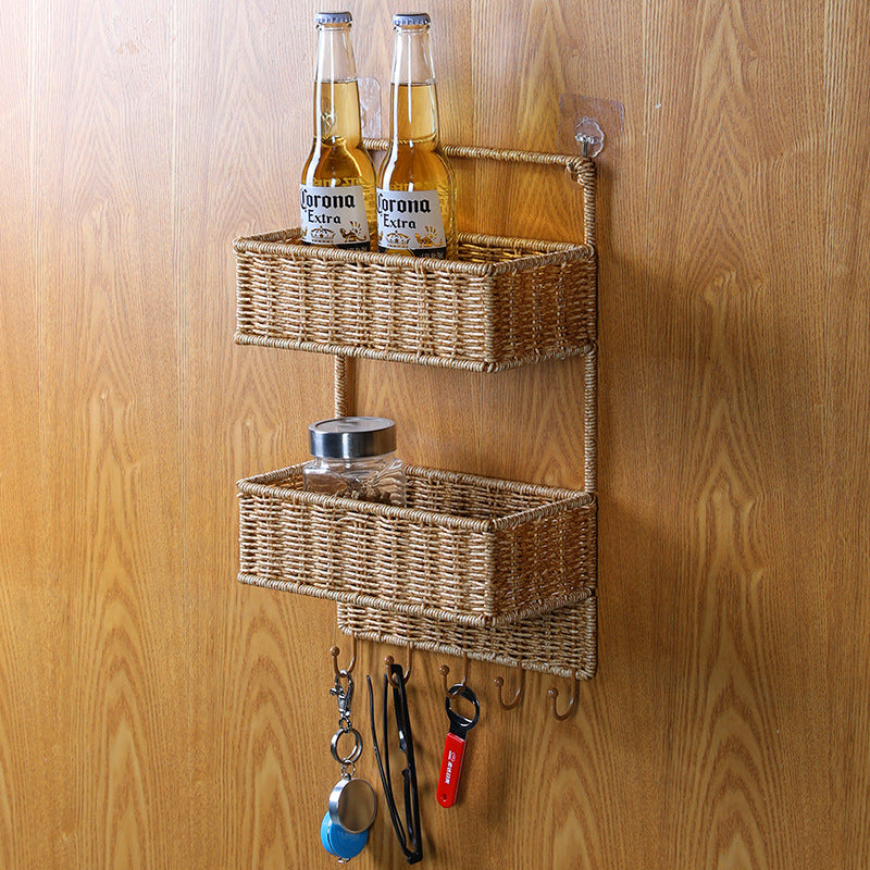 Unisex Wall-mounted Storage Basket with Double Shelf
