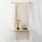 Macramé Wall Shelf with Integrated Plant Holder