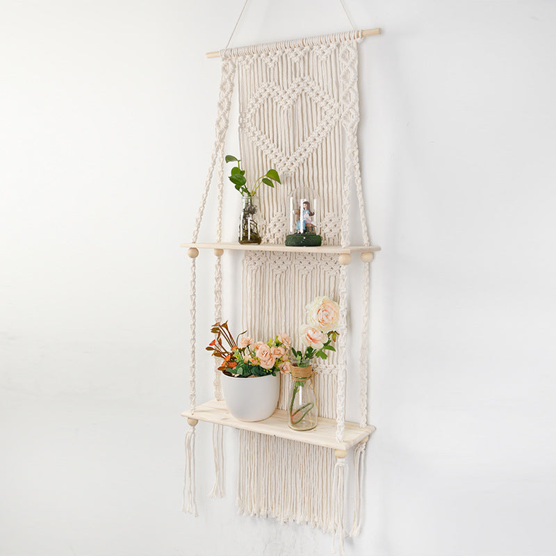 Macrame shelf with heart design