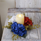 Unisex decorative candle plate with glass candle holder and artificial hydrangeas in country house style