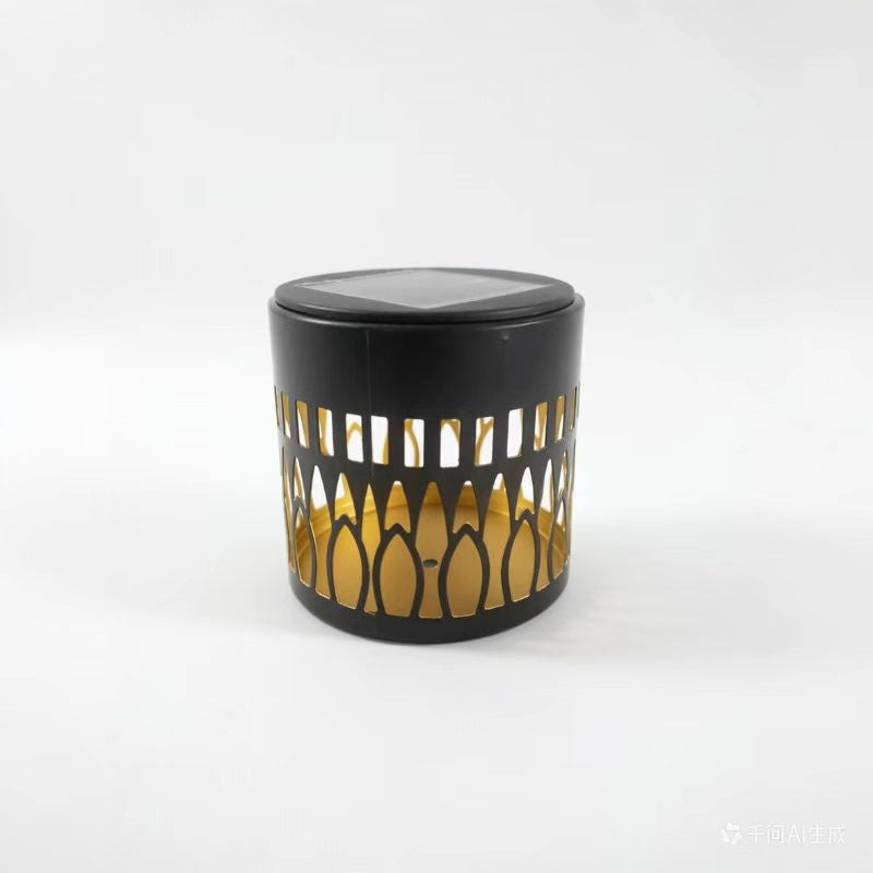 Decorative Solar-Powered Metal Lantern With Geometric Cutout And Warm LED Candle Effect